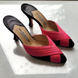 Vintage Manolo Blahnik Pink and Black Mules Size EU 36